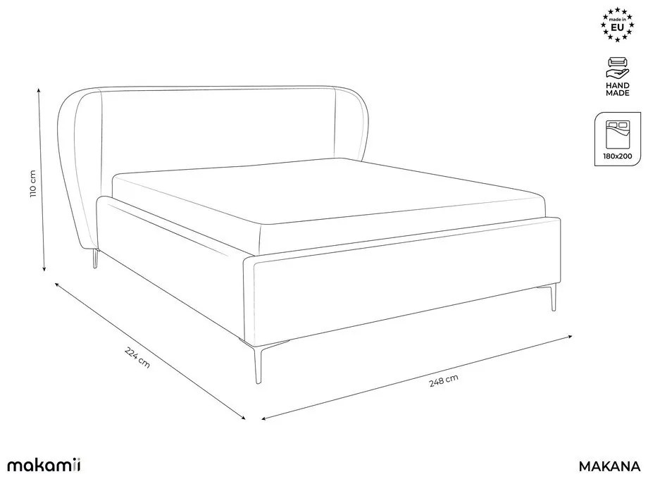 Sötétszürke kárpitozott franciaágy ágyráccsal 180x200 cm Makana – Makamii