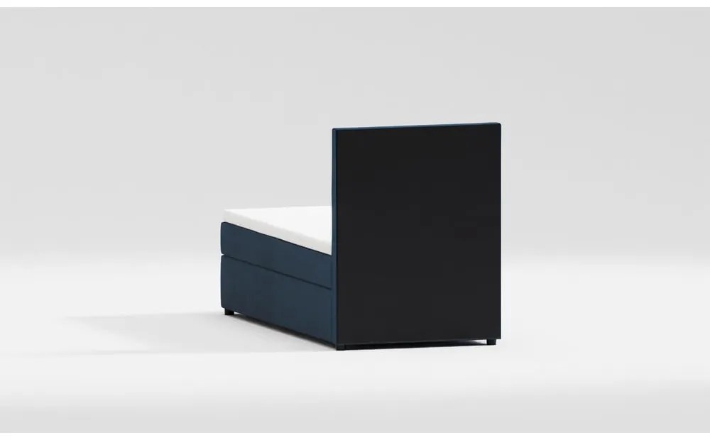 Sötétkék kárpitozott ágyneműtartós egyszemélyes ágy ágyráccsal 80x200 cm Lena – Ropez