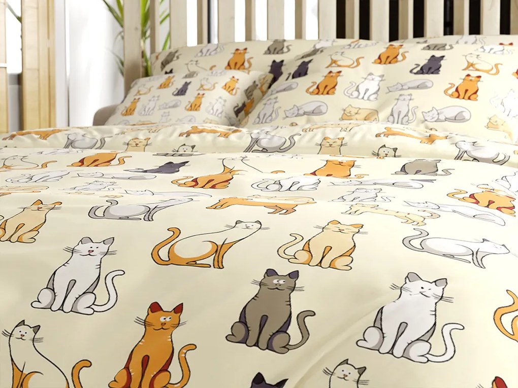 Krepp ágynemű COLORED CATS POLY krém színű Ágyneműhuzat mérete: 70 x 90 cm | 140 x 200 cm