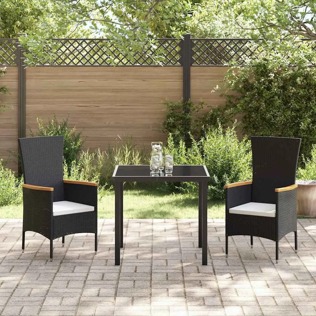 Kert étkező szett párnával 3 pcs Fekete Poli rattan