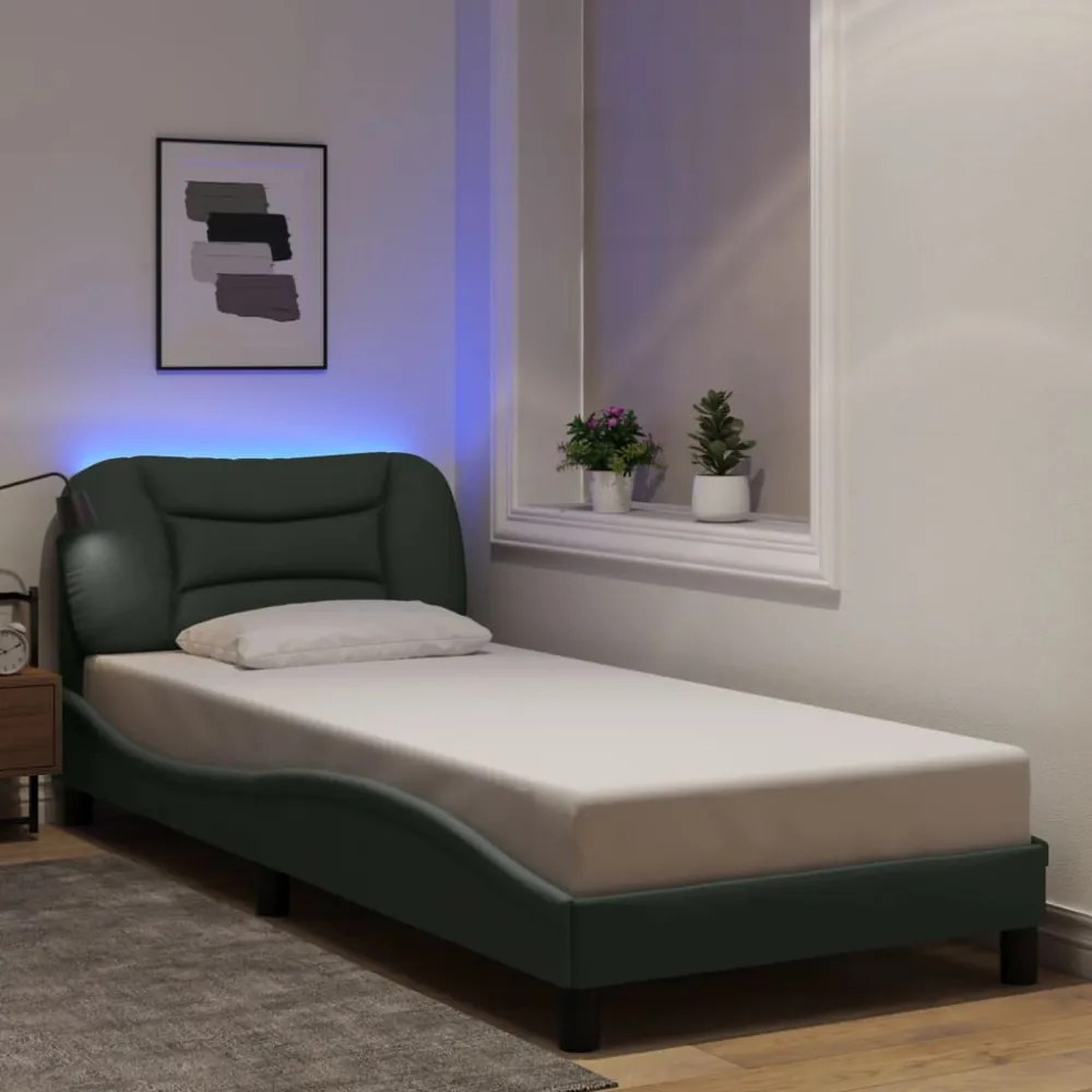 sötétszürke szövet ágykeret LED-es matrac nélkül 80x200 cm