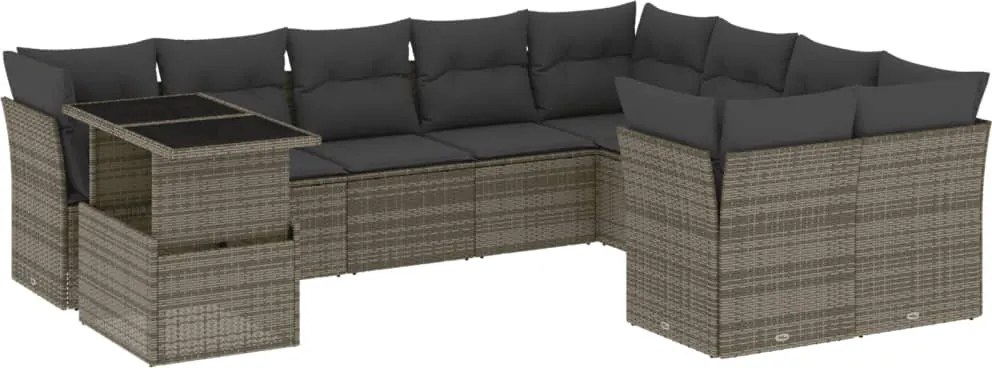 vidaXL 10 részes szürke polyrattan kerti ülőgarnitúra párnákkal