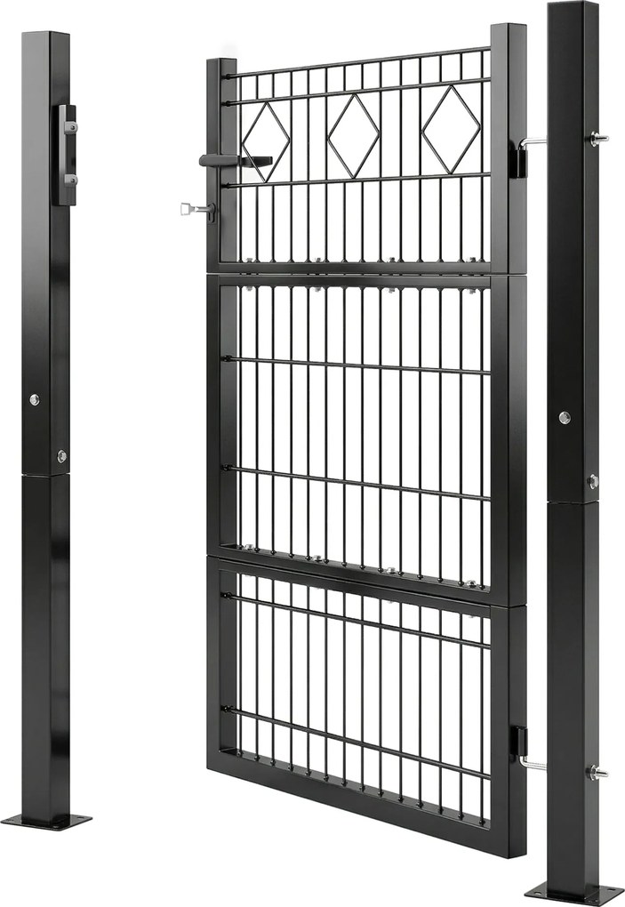 Outsunny horganyzott fém kerti kapu 100 x 131 cm fogantyúval, lakattal és 3 kulccsal, 2 oszloppal - sötétszürke | Aosom