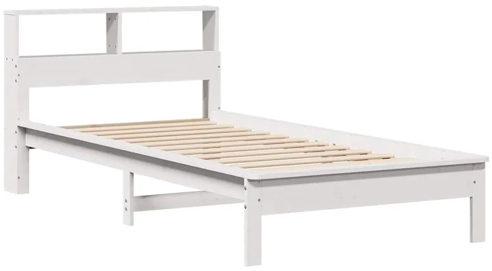 fehér tömör fenyőfa könyvespolcos ágy matrac nélkül 100x200 cm