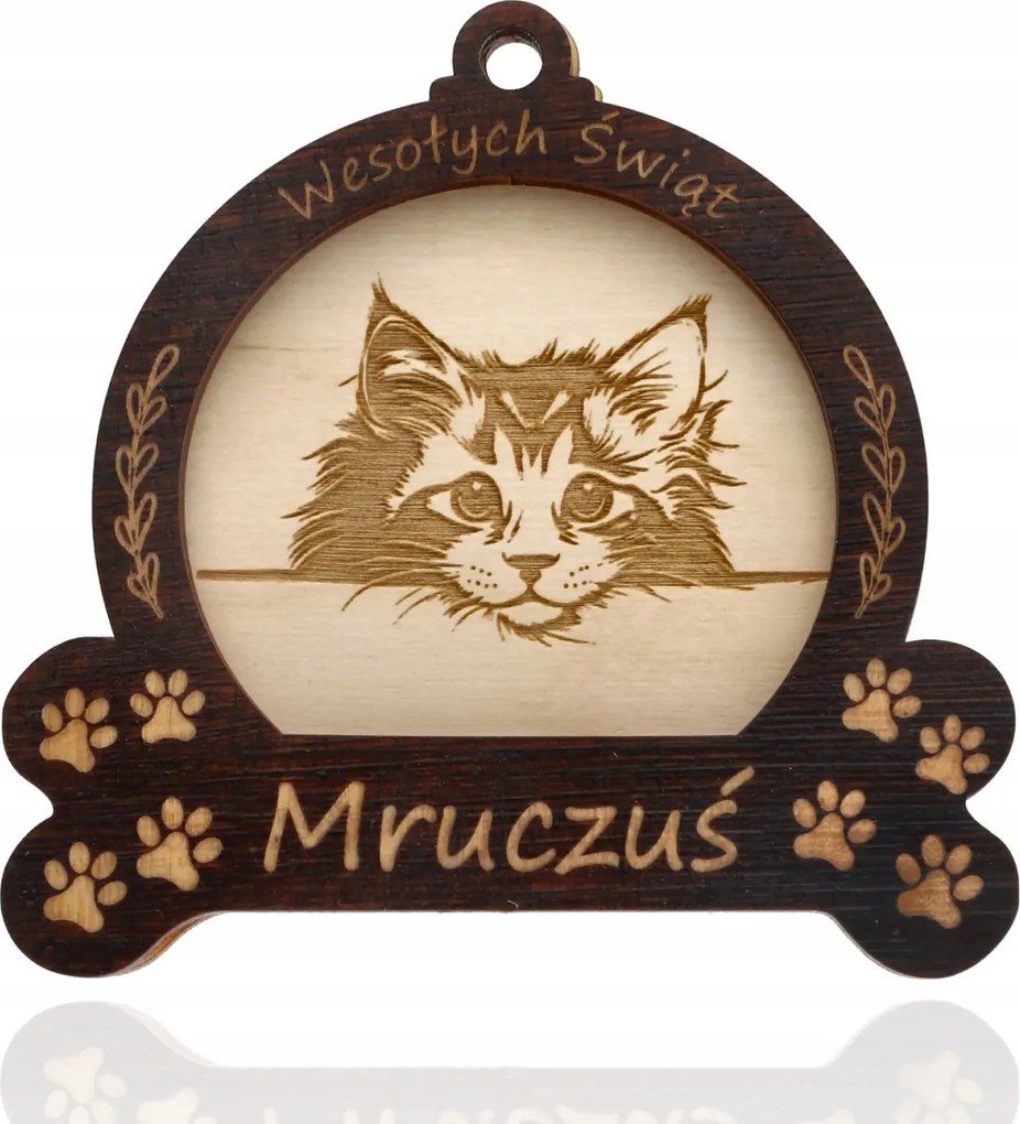 Karácsonyi gömb cicával Fából Készült bármilyen név macska Perzsa