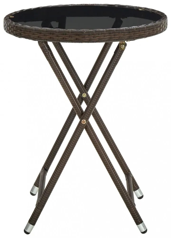 barna polyrattan és edzett üveg teázóasztal 60 cm