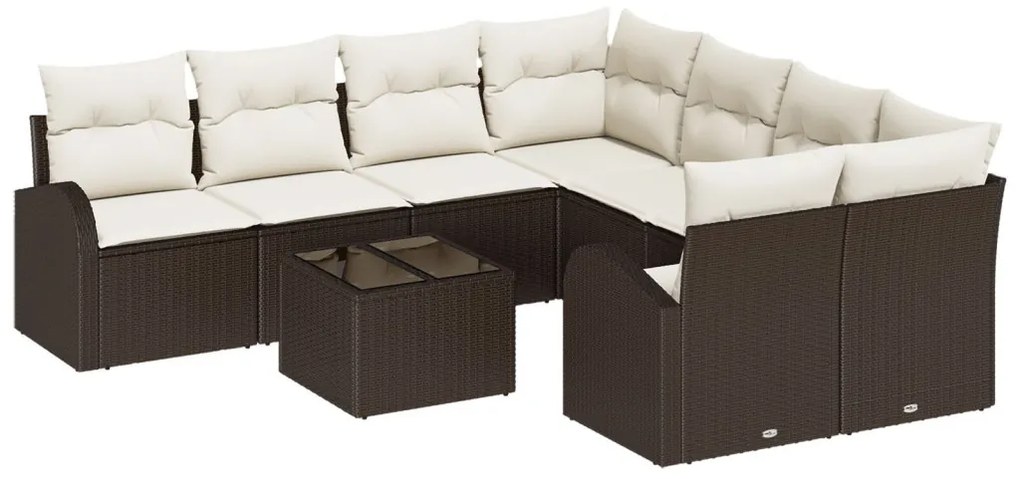 9 részes kerti kanapé szett párnákkal Barna Poly Rattan, 2 személyes kerti kanapé tárolóval &amp; párnákkal Barna Poly Rattan
