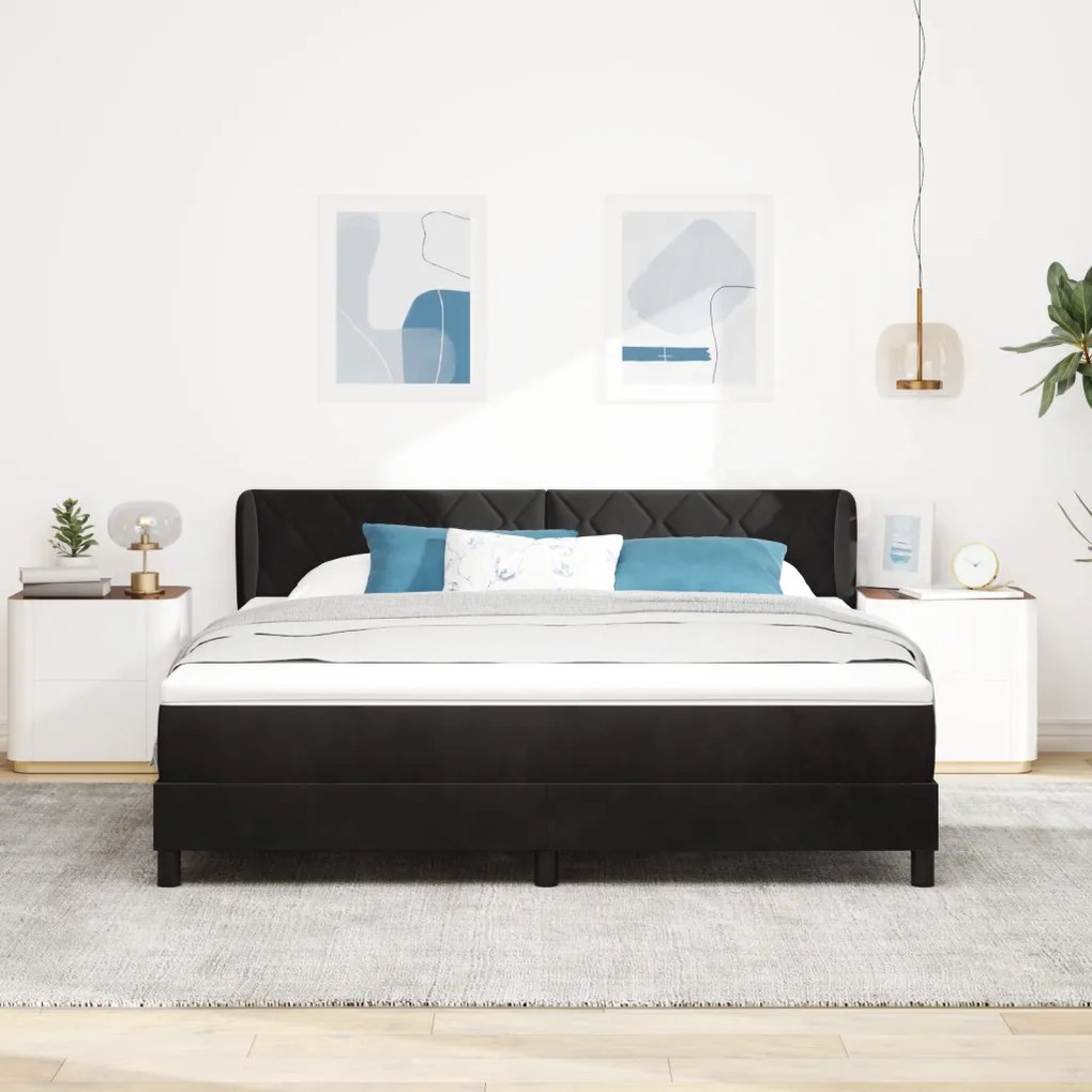 Boxspring Ágy Matraccal, Fekete, 180x200 cm, Bársonyos