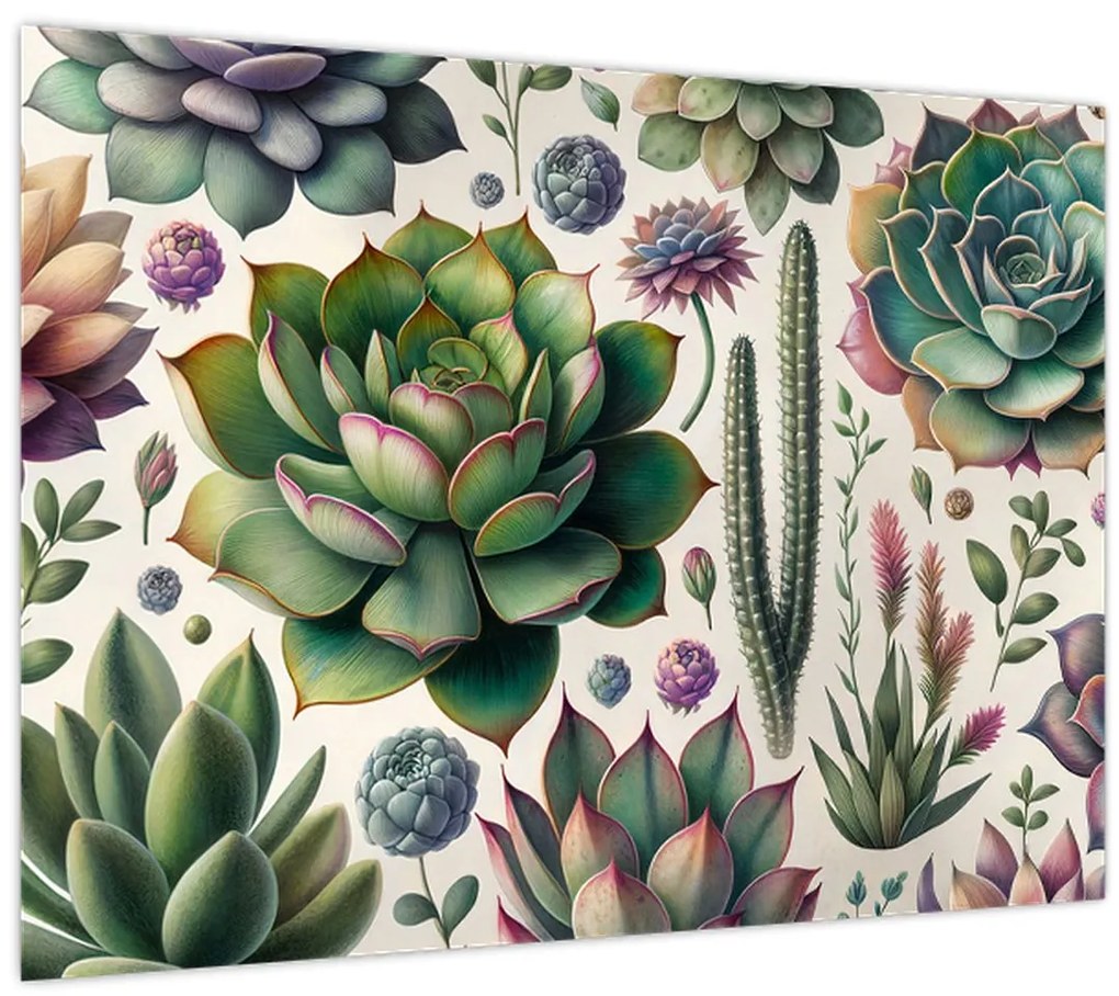 Üveg kép - Pozsgás növények (70x50 cm)