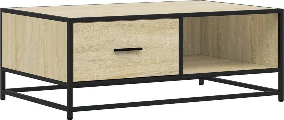 vidaXL sonoma tölgy szerelt fa és fém dohányzóasztal 90 x 57 x 35 cm
