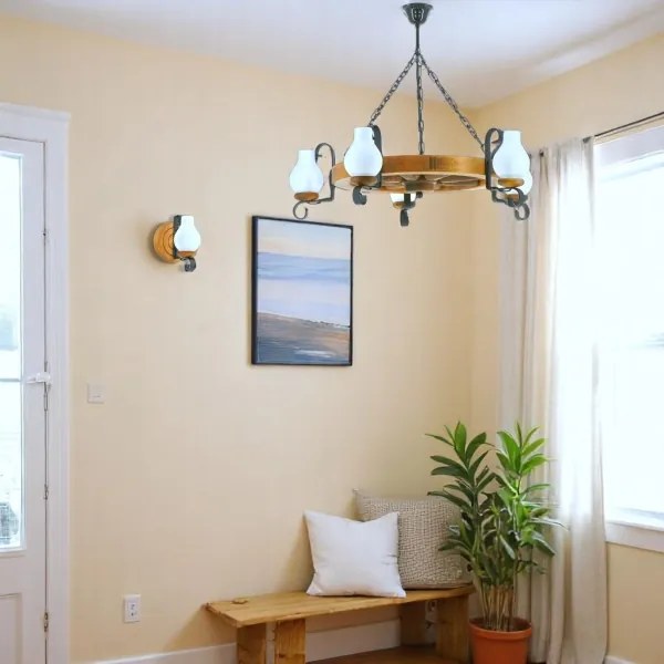 Brilagi - Csillár láncon ROATA 5xE14/40W/230V bükkfa