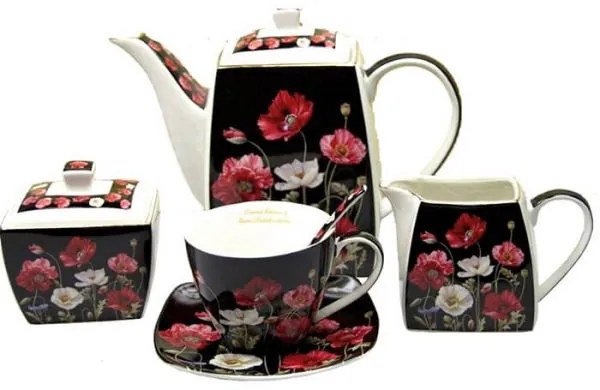 Pipacsos porcelán teás- kávéscsésze készlet 6 személyes