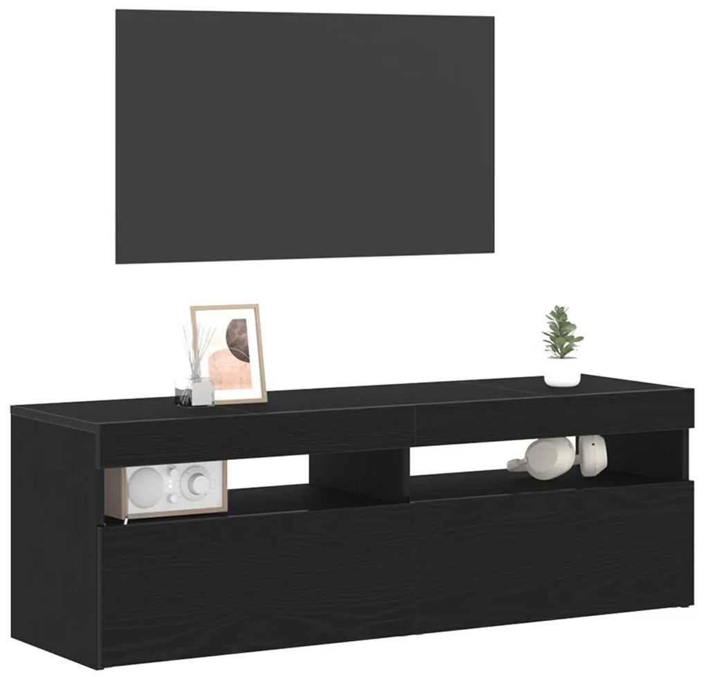 TV Szekrény LED Fekete Tölgy 120x35x40 cm Mérnöki Fa