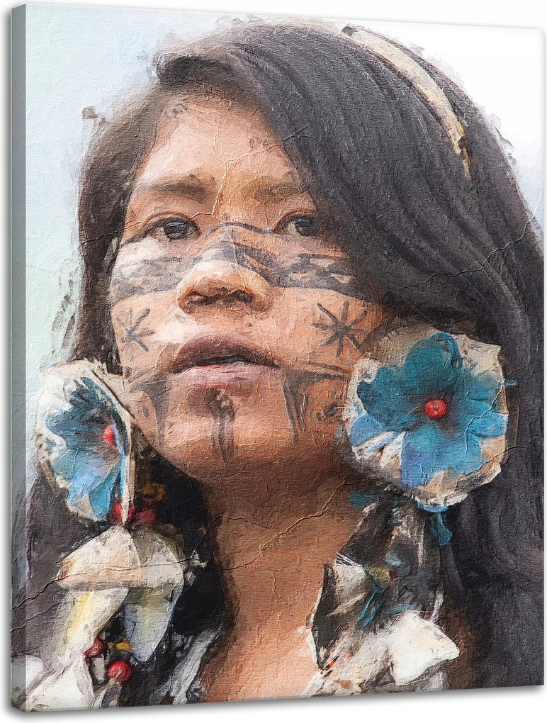 Vászonkép Festett Lány Arc Virágok 30x40 cm