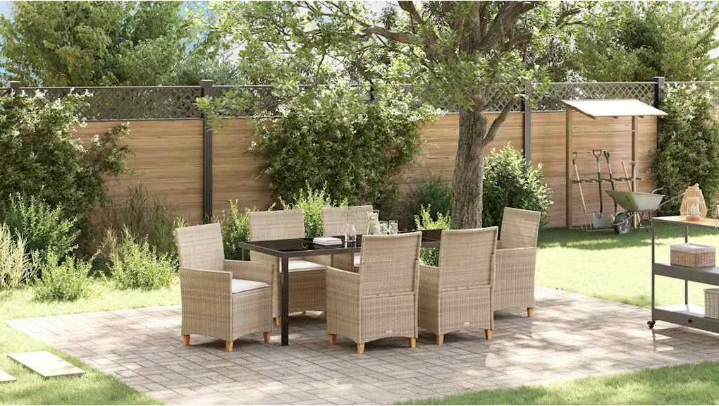 vidaXL Kert étkező szett 7 pcs Bézs polirattan