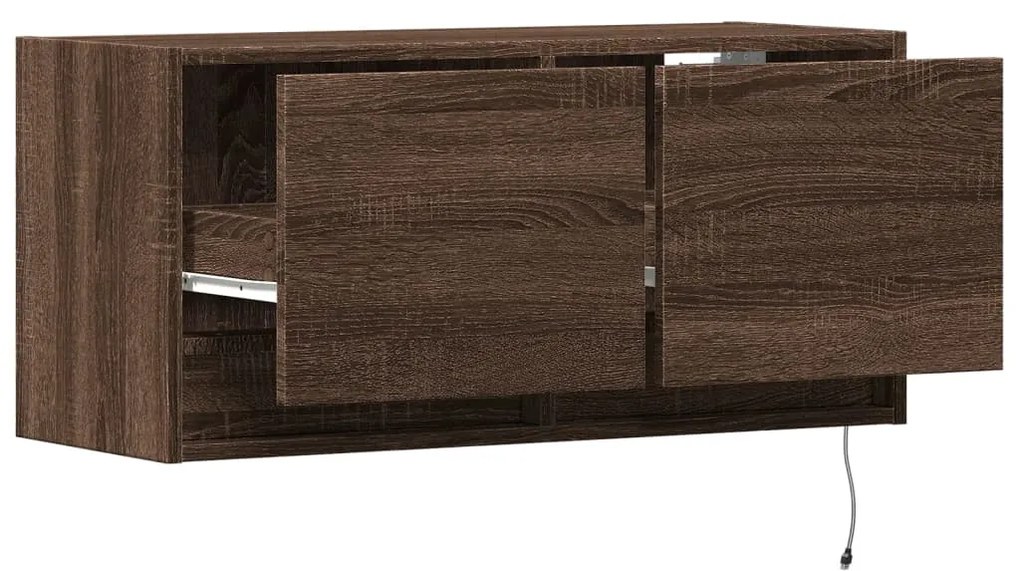 barna tölgyszínű fali TV-szekrény LED-del 80x31x35 cm