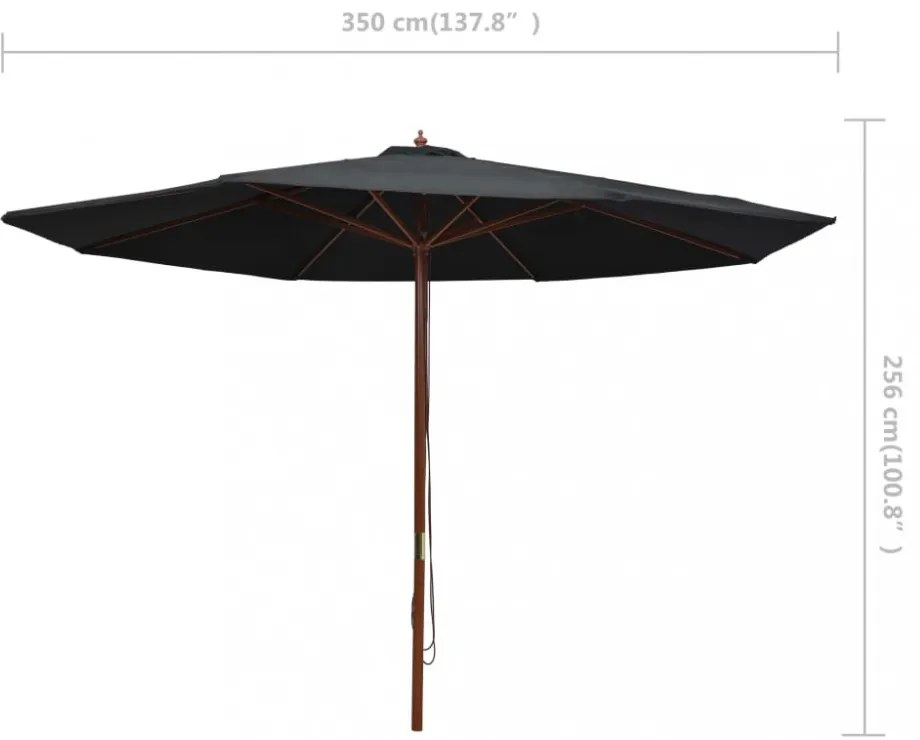 fekete kültéri napernyő farúddal 350 cm
