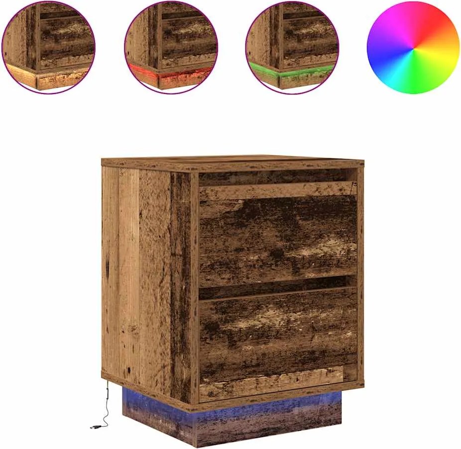 vidaXL 2 db antik fa éjjeliszekrények LED világítással 38x34x50 cm