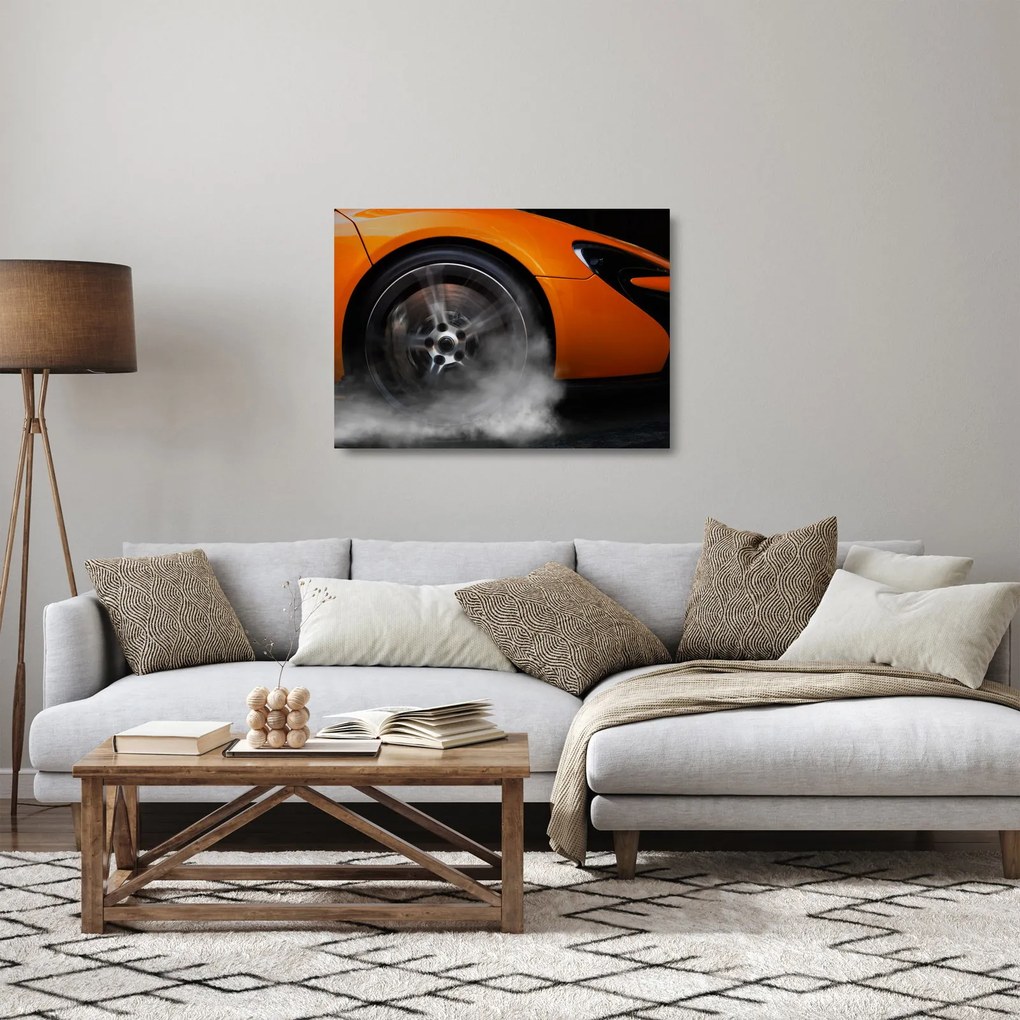 Üveg kép - Narancssárga sportautó (70x50 cm)
