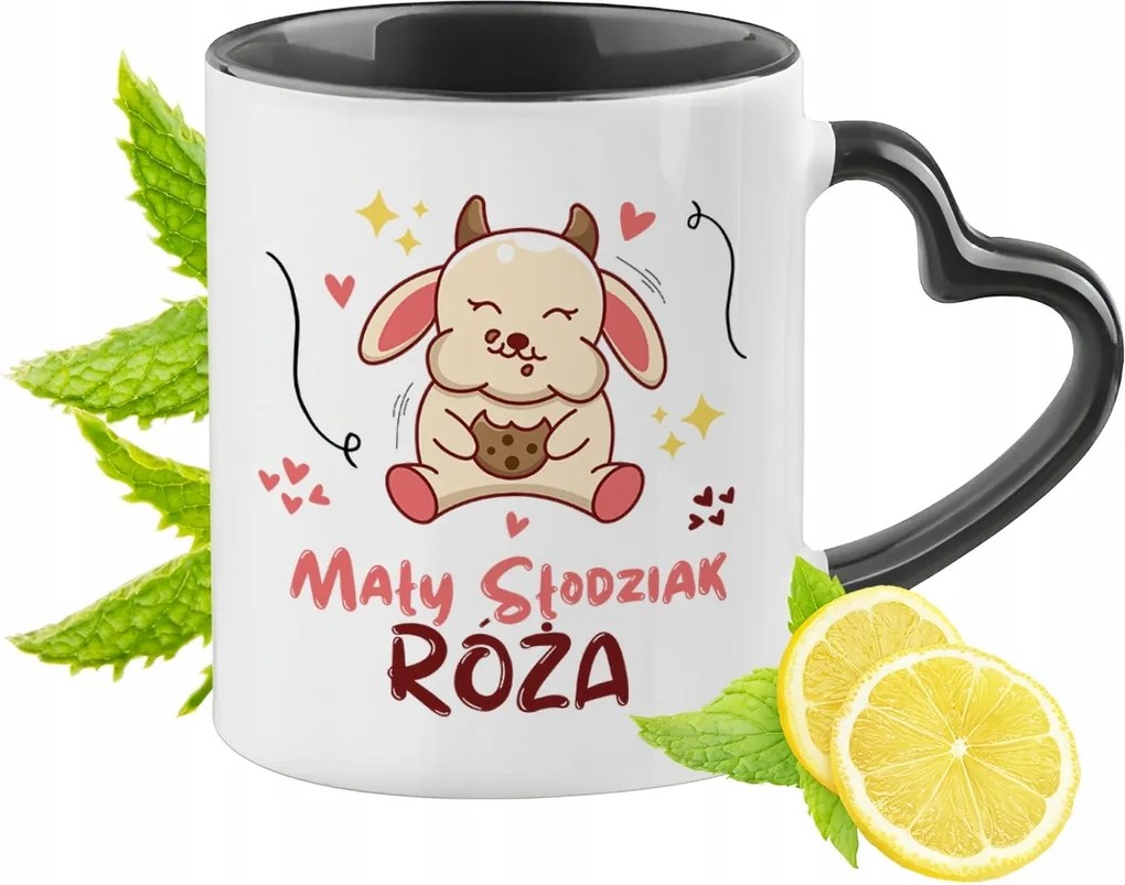 Fekete Bögre Szív Alakú Füllel Rózsa Ideális Ajándék