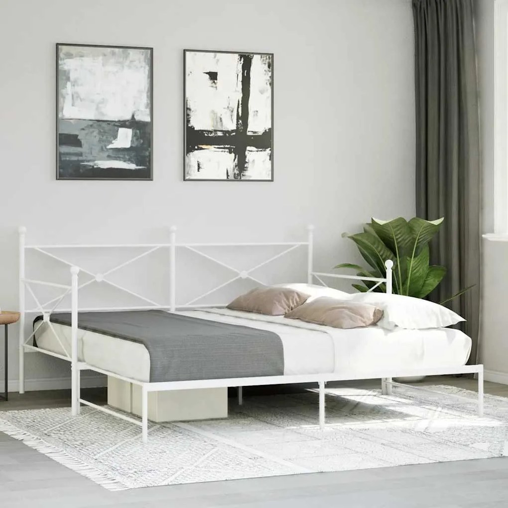 Daybed with Trundle without Mattress White 100x190 cm acél