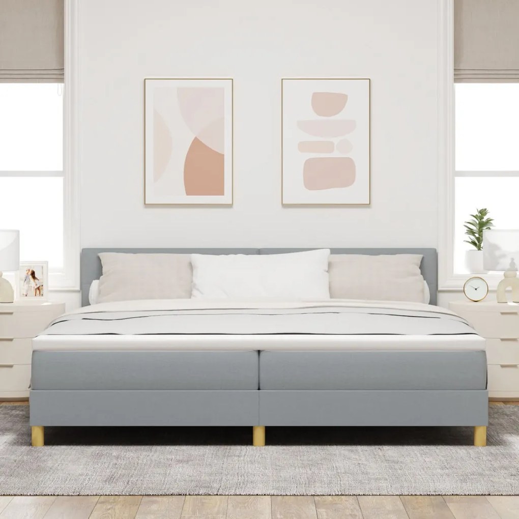 Box Spring Ágy Matraccal Világosszürke 200x200 cm Szövet