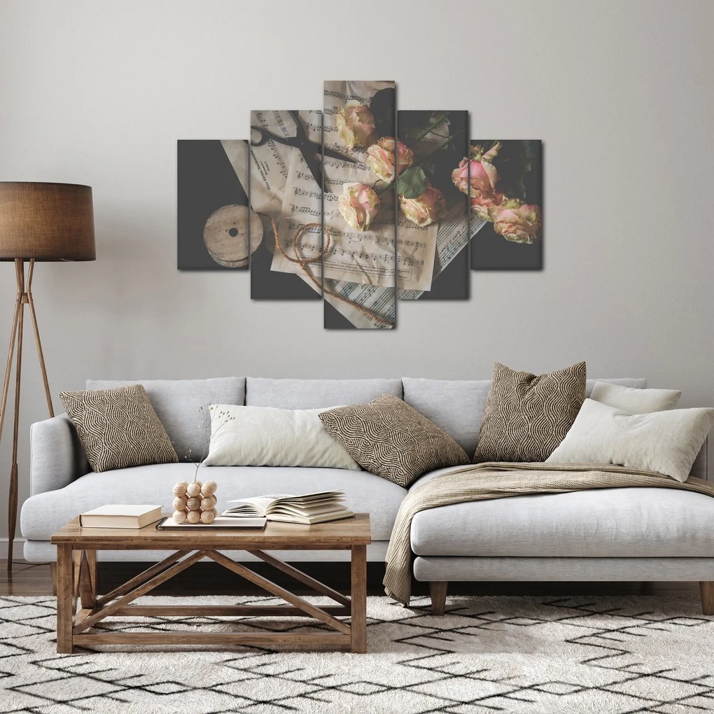 A zenei jegyzetek és a rózsák képe (150x105 cm)