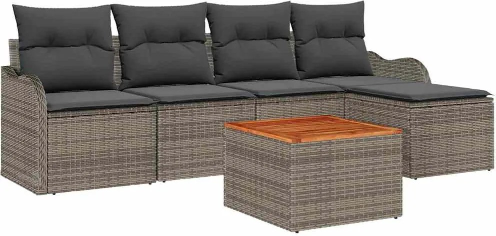 vidaXL Kerti Kanapé Szett párnával 6 pcs Szürke polirattan