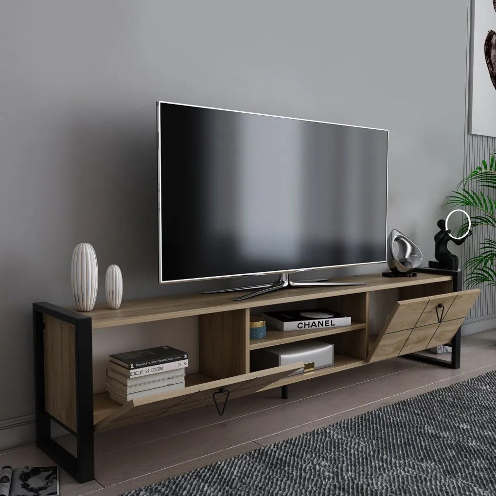 Mila TV-állvány, oud tölgy-fekete, 184 cm
