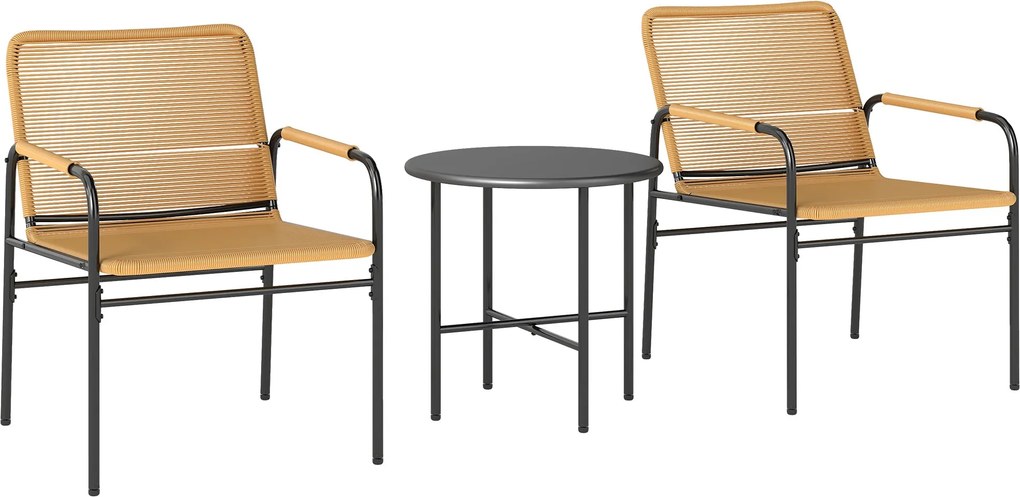 Outsunny 3 részes Rattan Bistro Szett, Ülőgarnitúra, Kert Szett 2 Kerti Fotel, Kávézó Asztal, Balkon Bútor Szett Kerthez, Teraszhoz, Acél, Sárga | Aos