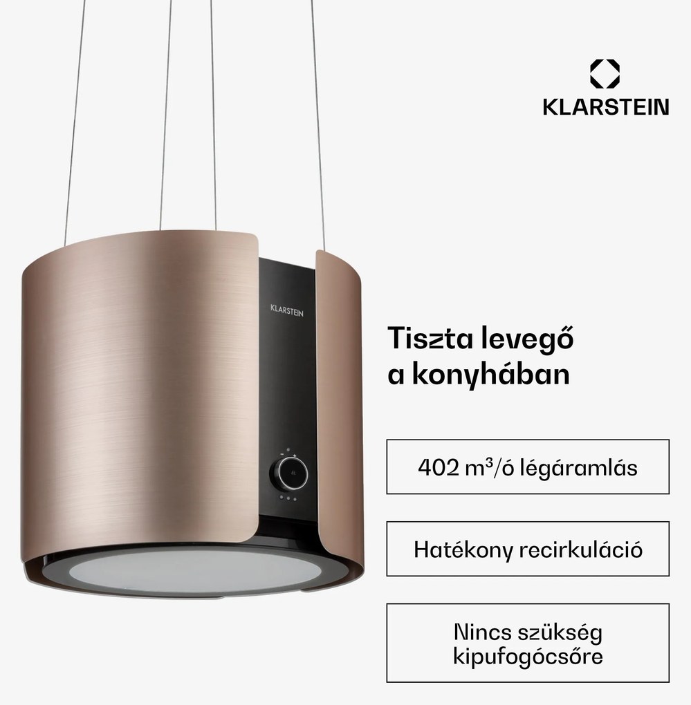 Klarstein Skyfall, sziget páraelszívó, Ø 45 cm, légkeringetés, 402 m³/ó, LED, nemesacél, arany