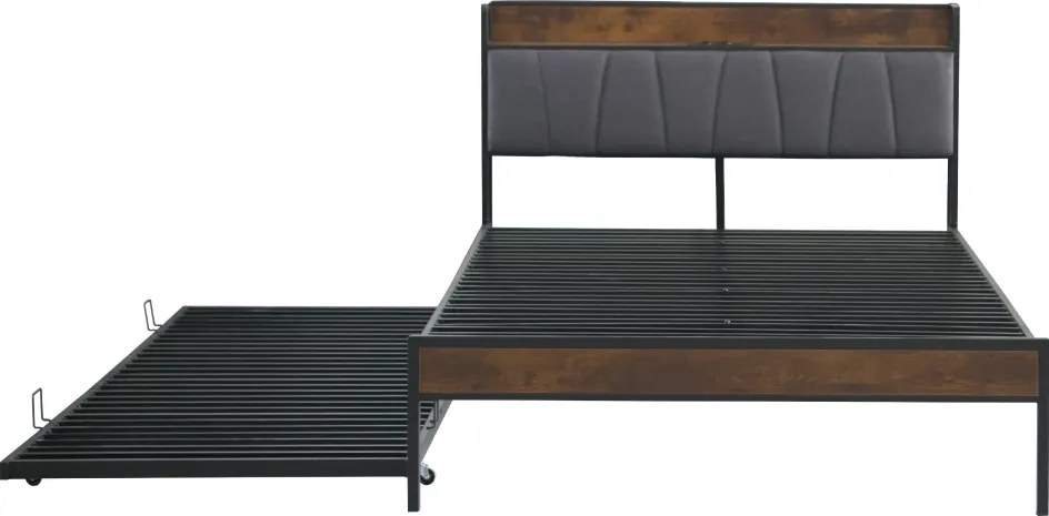 Ágy ágyráccsal és kihúzható pótággyal, 160x200, fekete/szürke, NORDO