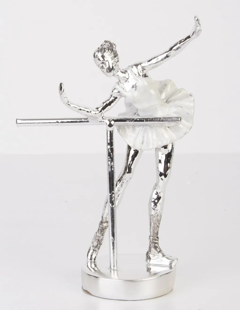 Bond design magasfényű ezüst fém balerína asztali dekorációs szobor 20,5x14x7cm