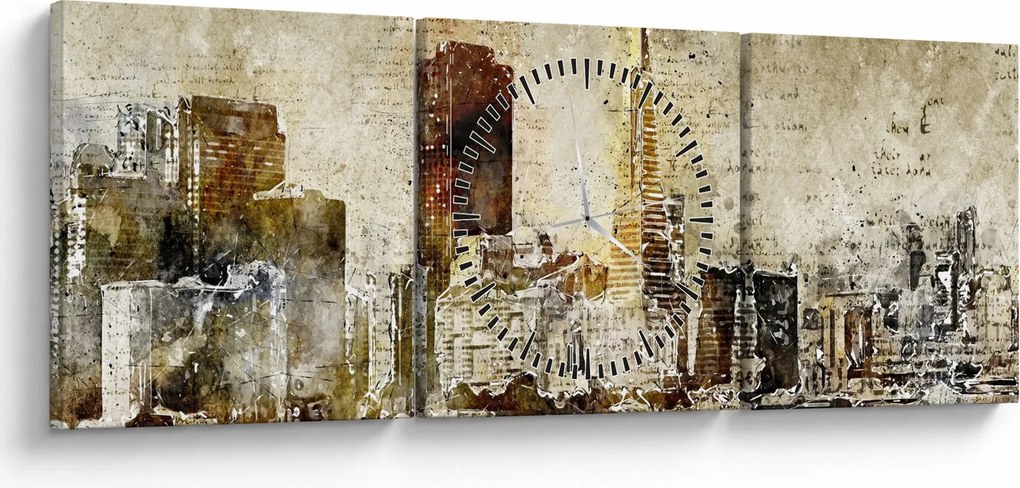 Kép - Művészileg renderelt város (órával) (90x30 cm)