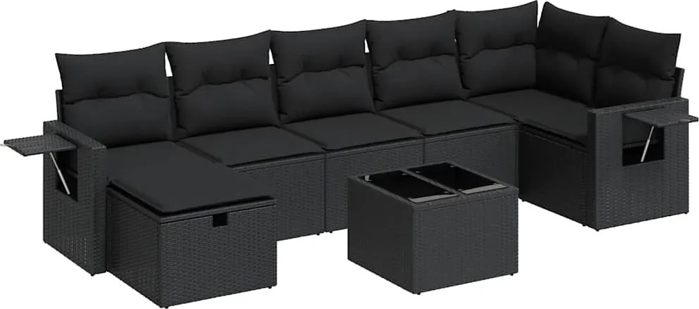 vidaXL 8 részes fekete polyrattan kerti ülőgarnitúra párnákkal