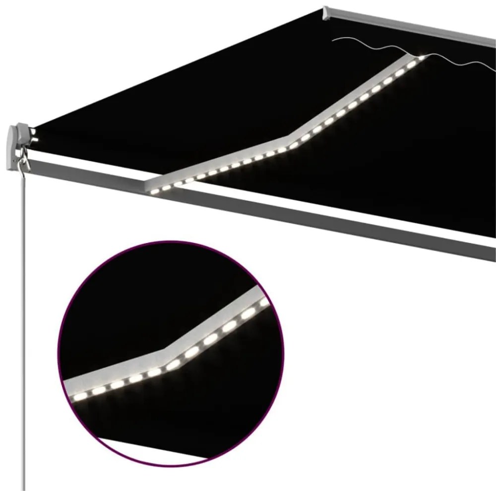 antracitszürke szélérzékelős és LED-es napellenző 450 x 300 cm