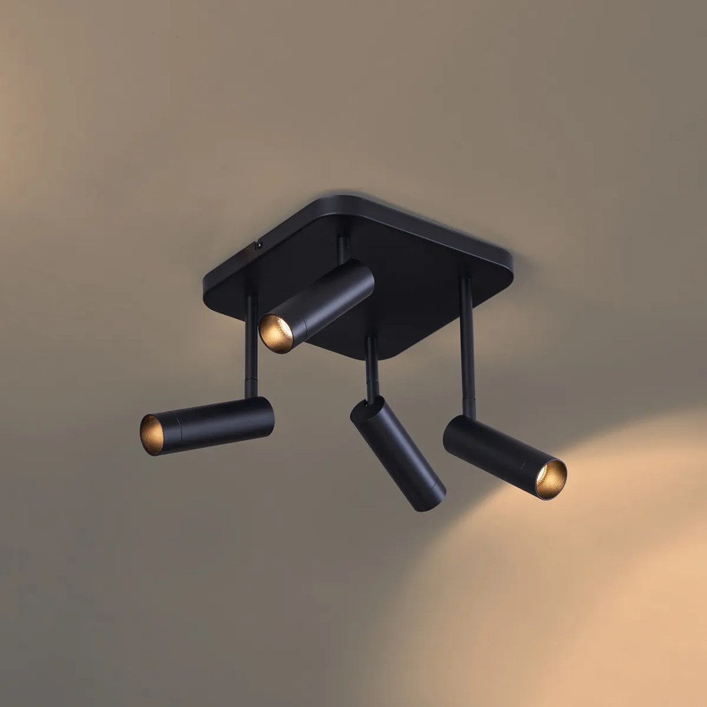 Lekerekített fekete mennyezeti spotlámpa GU10 35mm 4-es forgatható és dönthető - Kate