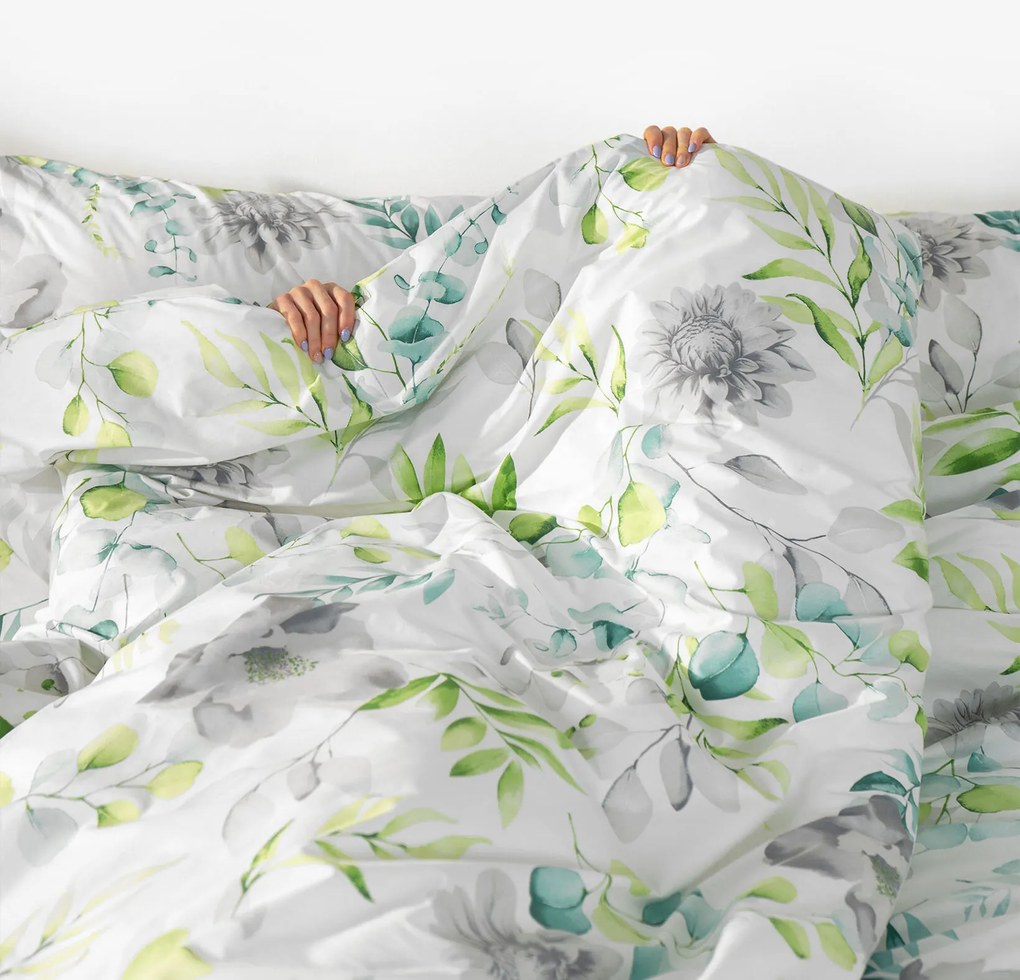 Goldea pamut ágyneműhuzat deluxe - eucalyptus virágok 240 x 200 és 2db 70 x 90 cm