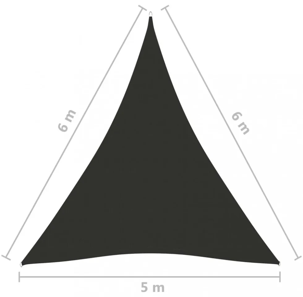 antracitszürke háromszög alakú oxford-szövet napvitorla 5x6x6 m