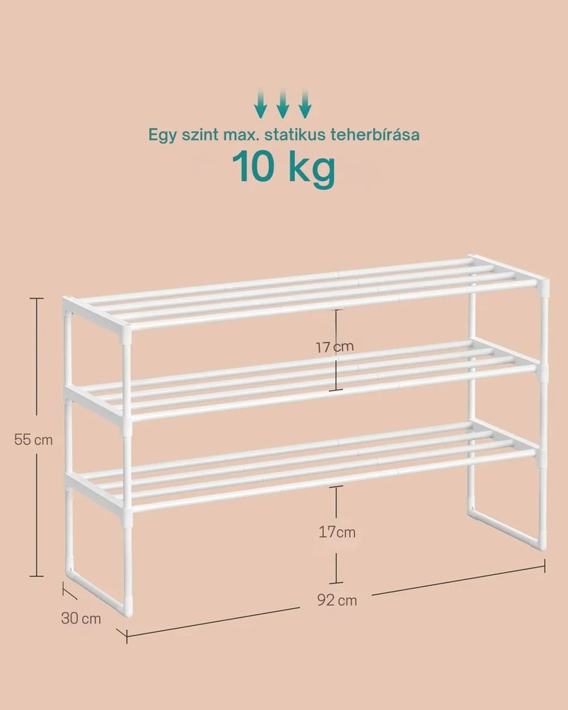 TORINO cipőtartó állvány, 3 polcos, 0x92x55cm, fehér SongmicsHome