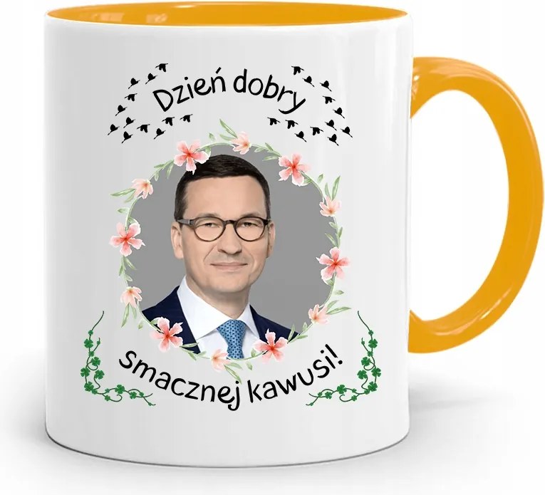 Sárga Bögre Politikusok Miniszterelnök Mateusz Morawiecki