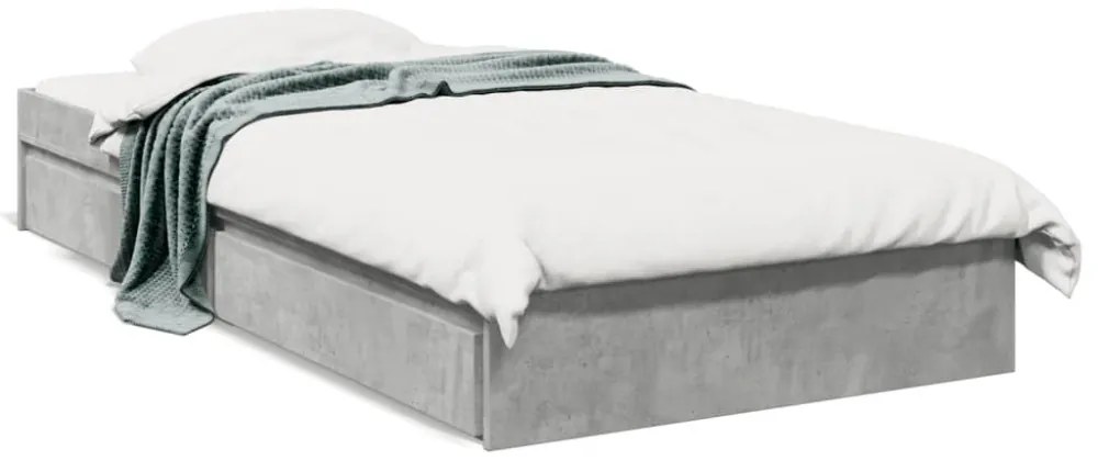 betonszürke szerelt fa ágykeret fiókokkal 75 x 190 cm