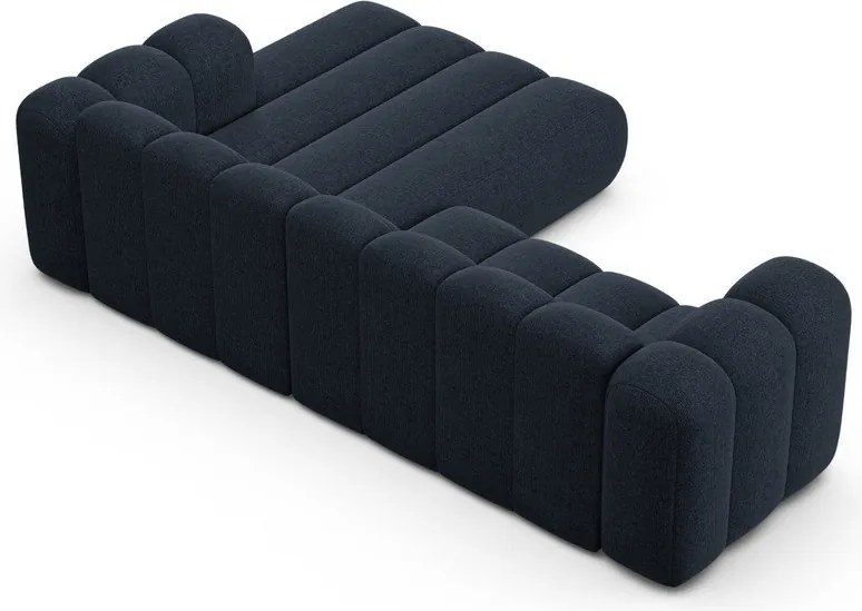 Sötétkék zsenília sarokkanapé (jobb oldali-heverő résszel) Lupine – Micadoni