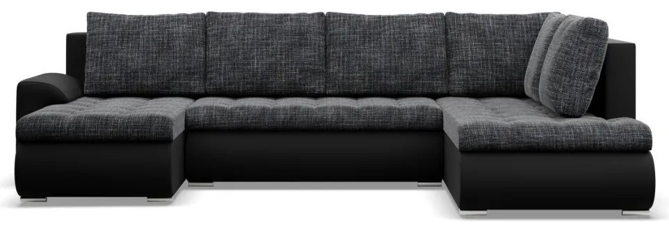 Tokio U sarokkanapé, 3 ágyneműtartóval, fonott + műbőr, jobboldali, szürke - fekete