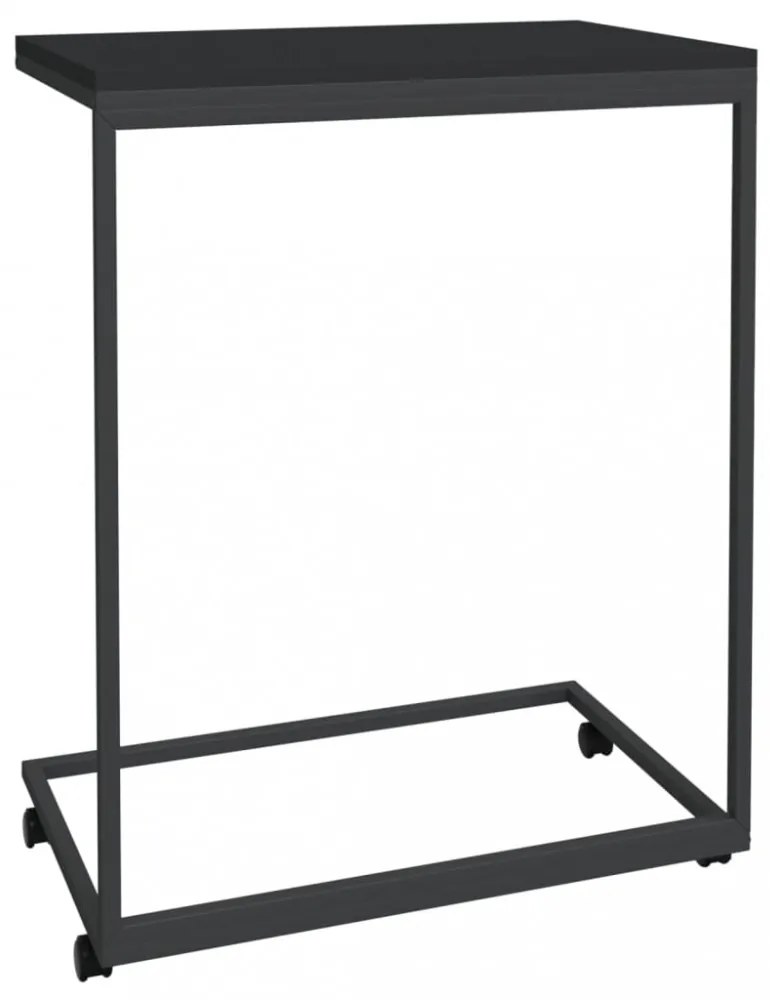 fekete szerelt fa kisasztal kerekekkel 55x35x70 cm