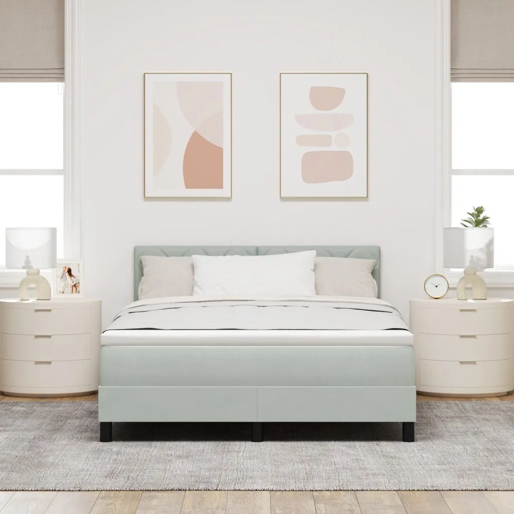 Boxspring Ágy Mattal & LED Fény Világosszürke 160x200 cm Bársony