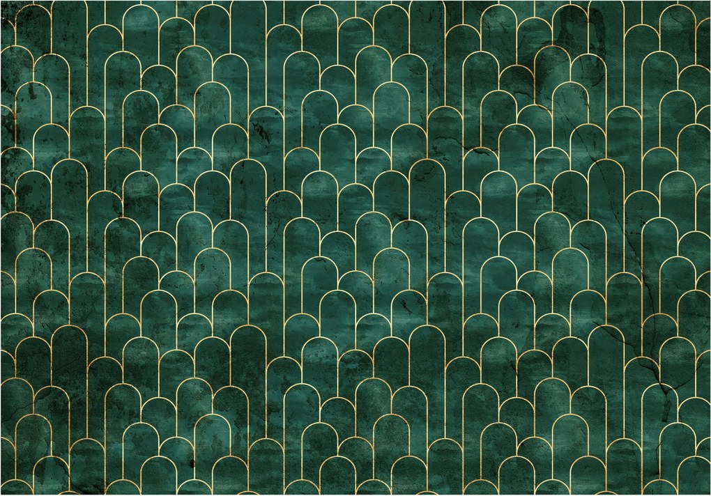 Flizelin fotótapéta Arany ívek zöld alapon elegancia 416x290 +ragasztó