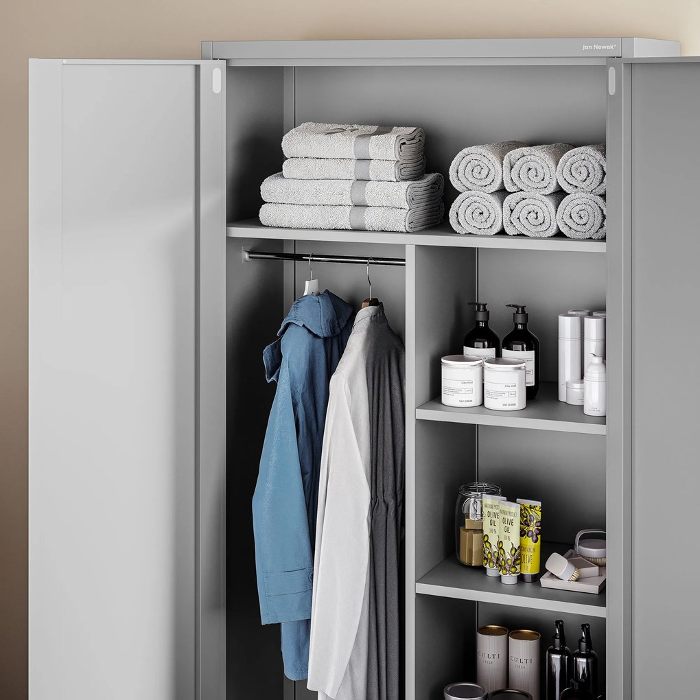 Fém öltözőszekrény DAWID, 900 x 1850 x 450 mm, szürke