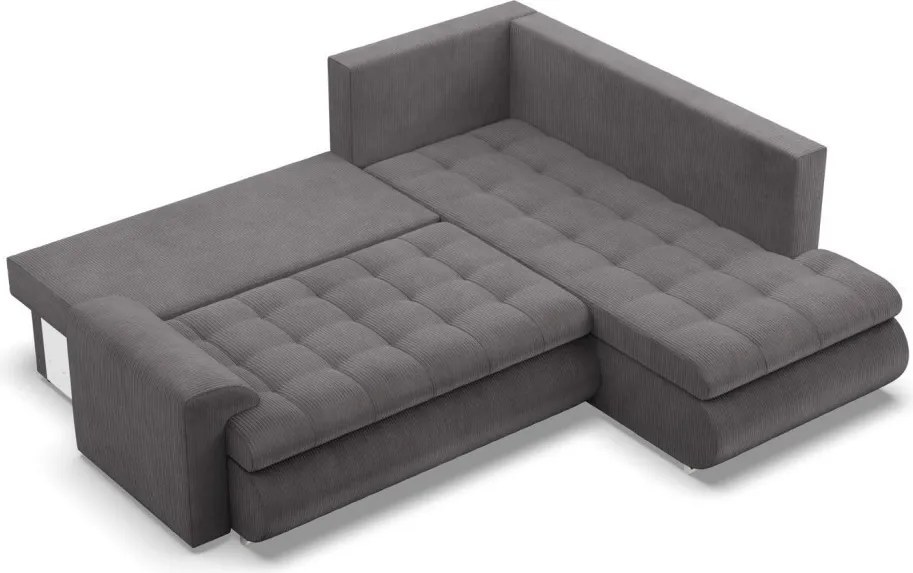 Tokio sarokkanapé, L alakú háttámlával, 2 ágyneműtartóval, kordbársony, jobboldali, szürke