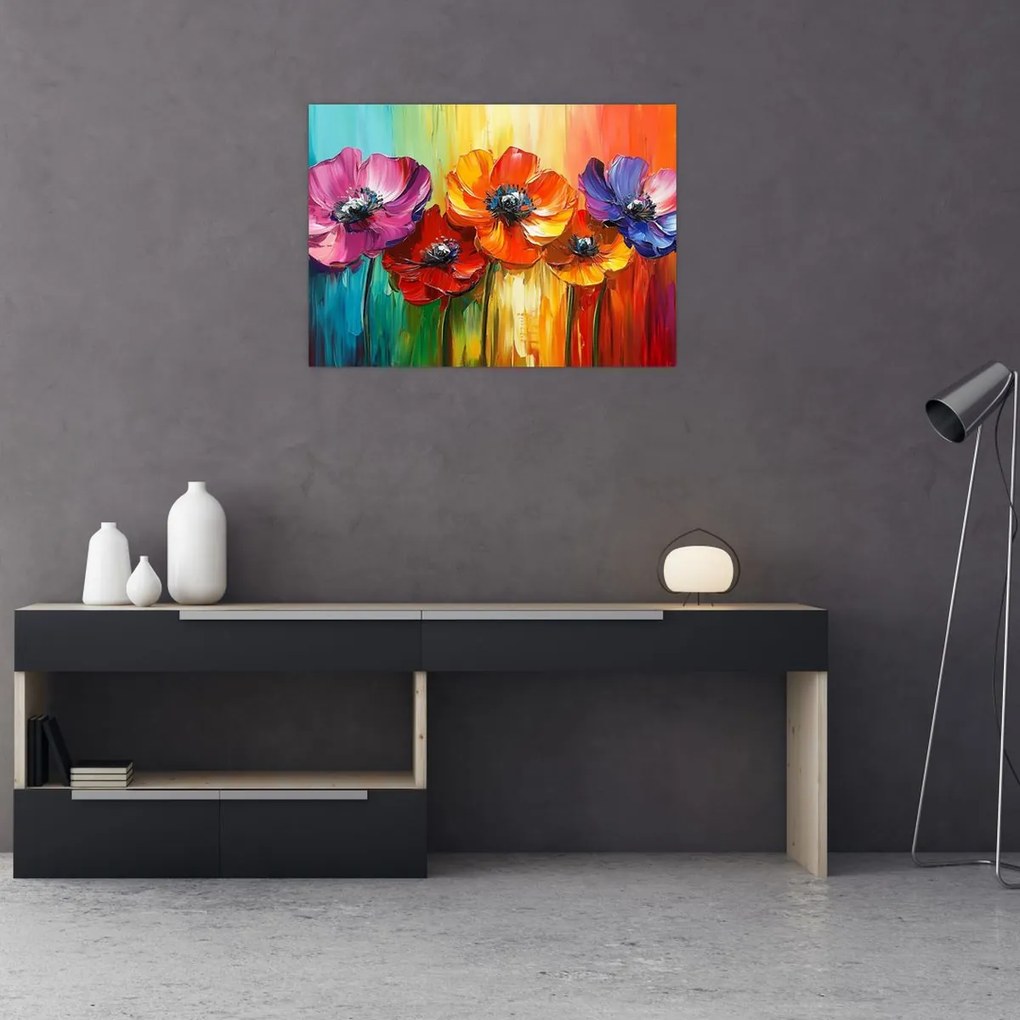 Üveg kép - Öt színes virág (70x50 cm)